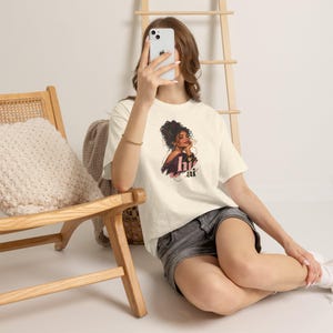 Hi Not AI Shirt, Glam Curly Hair Woman Portrait Tee, Anti-AI Gift for Her image 5