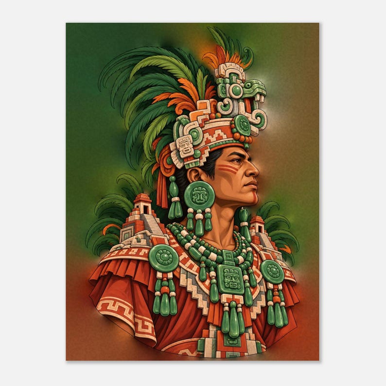Mayan King Poster, Noble in Jade Headdress, Guatemala Mexico Wall Art Print image 9