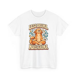 Less Drama More Karma Dog T-Shirt, Golden Retriever Yoga Graphic Tee, Funny Meditating Dog Shirt, Dog Mom Gift, Zen Tee image 2