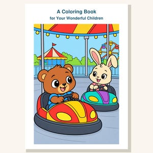 Kids Coloring Book Printable, Cute Animals at the Amusement Park Coloring Pages, 10 Page PDF for Children, Instant Download Kids Activity image 1