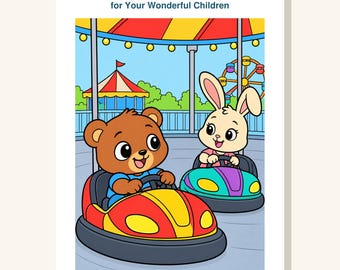 Kids Coloring Book Printable, Cute Animals at the Amusement Park Coloring Pages, 10 Page PDF for Children, Instant Download Kids Activity