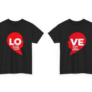 Camiseta de pareja con medio corazón, regalo a juego para San Valentín para él y para ella. imagen 14