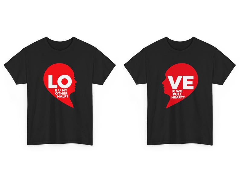 Camiseta de pareja con medio corazón, regalo a juego para San Valentín para él y para ella. imagen 14
