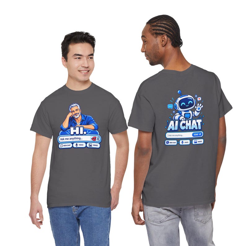 Human vs AI Chat T-Shirt, Funny Tech Humor Tee, Two-Sided Print image 14