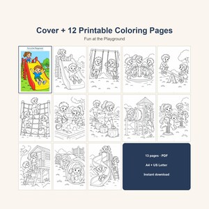 Playground Coloring Book Printable for Kids, Slide Swings Seesaw Coloring Pages, Outdoor Play Activity, 13 Page PDF, Instant Download image 2