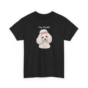 Realistic White Toy Poodle with Pink Bow T-Shirt, Dark Dog Lover Gift image 2