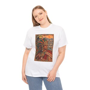 Aztec Warrior T-Shirt with Toucan and Tenochtitlan City, Mexican Heritage Graphic Tee, Chicano Art Shirt, Aztec History Gift for Dad image 7