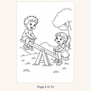 Playground Coloring Book Printable for Kids, Slide Swings Seesaw Coloring Pages, Outdoor Play Activity, 13 Page PDF, Instant Download image 6