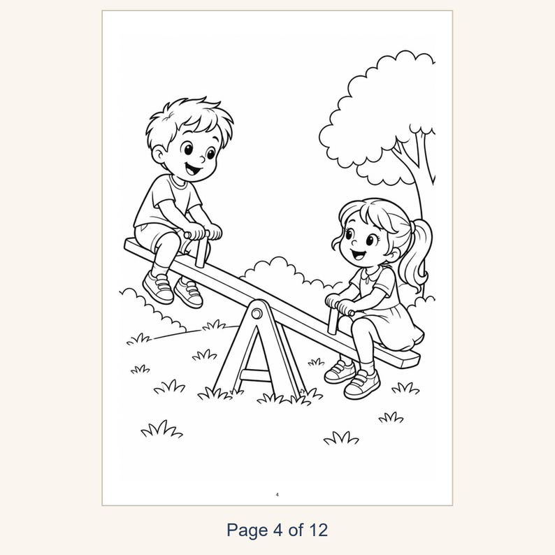 Playground Coloring Book Printable for Kids, Slide Swings Seesaw Coloring Pages, Outdoor Play Activity, 13 Page PDF, Instant Download image 6