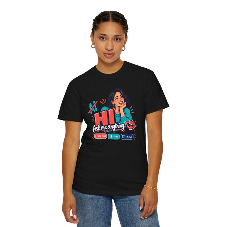 Funny AI Chat Shirt, Human vs Robot Conversation Tee, Garment Dyed Heavyweight Cotton image 5