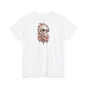 Jugendstil-Damen-T-Shirt, floraler Roboter-Rückenprint, Anti-KI-Geschenk (100 % Baumwolle) Bild 8