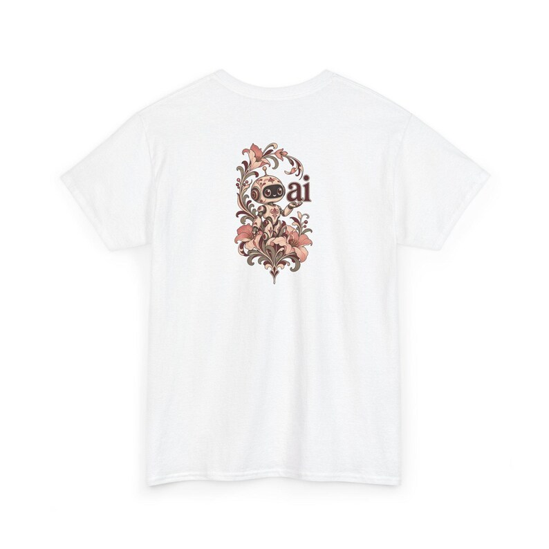 Jugendstil-Damen-T-Shirt, floraler Roboter-Rückenprint, Anti-KI-Geschenk (100 % Baumwolle) Bild 8