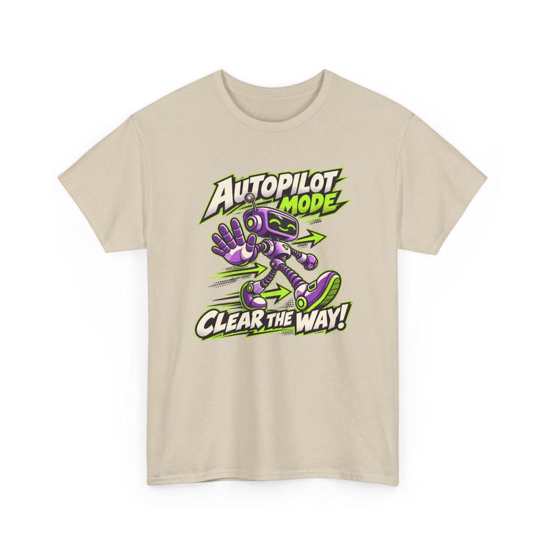 Autopilot Mode Clear the Way Robot T-Shirt, Funny Purple Robot Graphic Tee, Lime Green Tech Humor Shirt, Gift for Coder or Gamer, Geek image 5