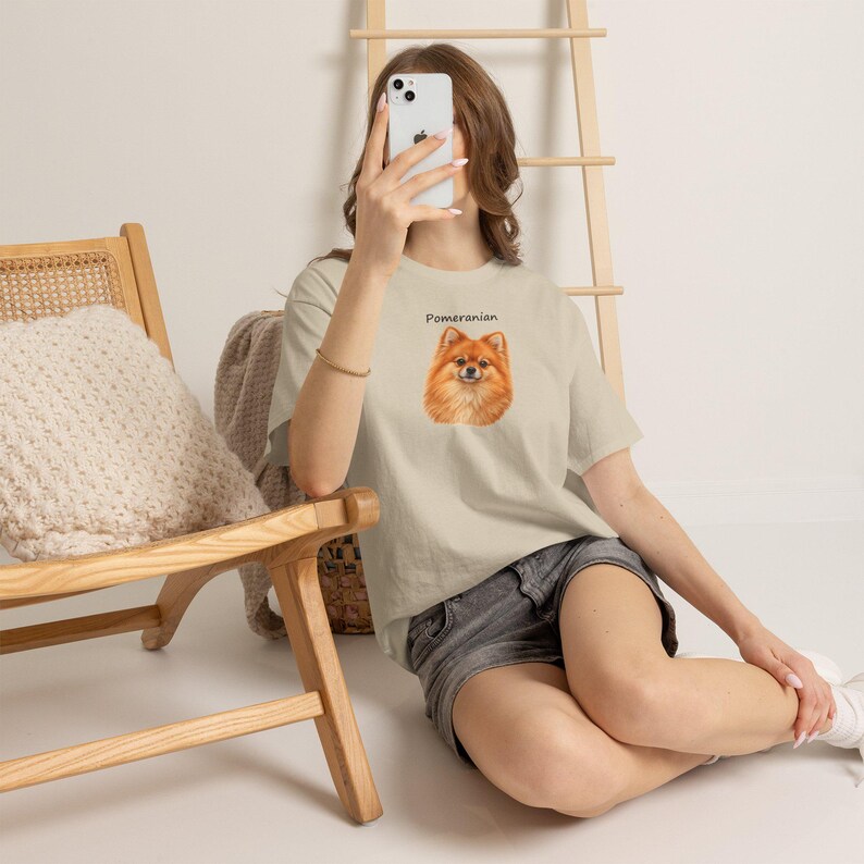 Realistic Pomeranian Portrait T-Shirt, Pom Dog Lover Gift (AI Illustration) image 5