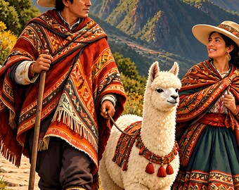 Andes Jigsaw Puzzle, Andean Couple with Llama on an Inca Trail, Peru Puzzle for Adults, Peruvian Art Puzzle, Machu Picchu Travel Gift