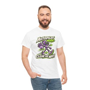 Autopilot Mode Clear the Way Robot T-Shirt, Funny Purple Robot Graphic Tee, Lime Green Tech Humor Shirt, Gift for Coder or Gamer, Geek image 6