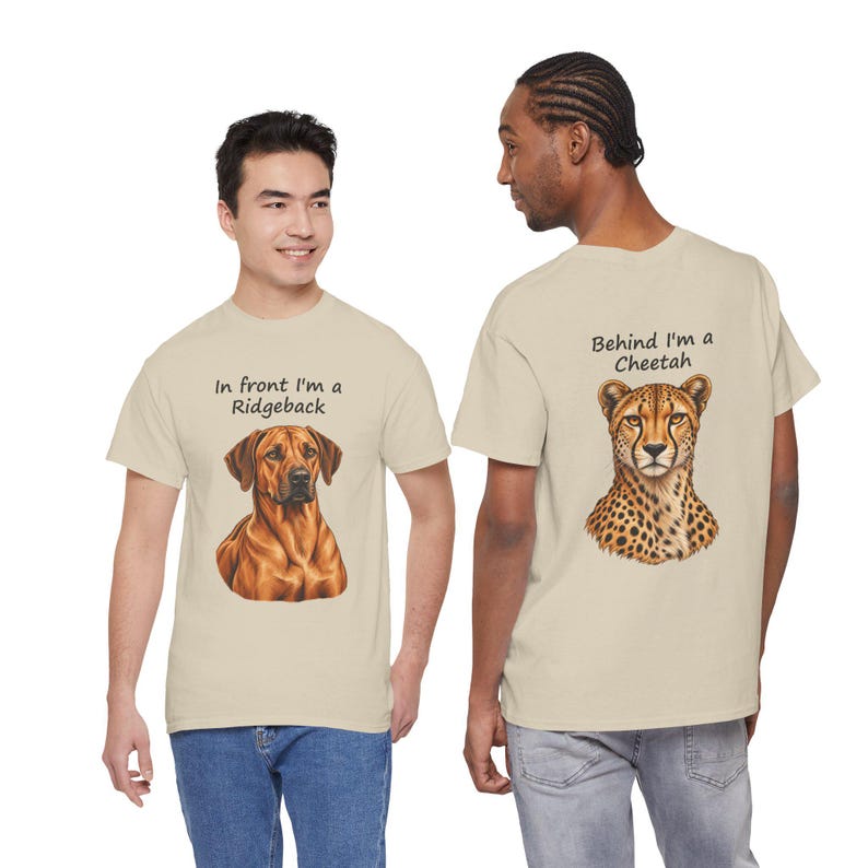 Camiseta con estampado de Rhodesian Ridgeback y guepardo, regalo divertido para amantes de los perros, estampado a doble cara. imagen 11