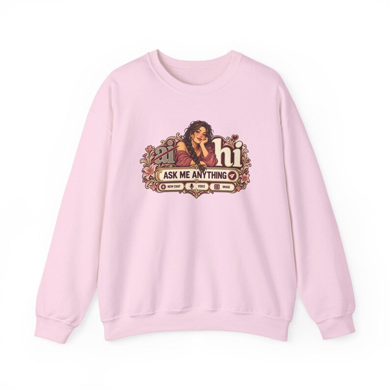 HI Not AI Sweatshirt for Women, Human Intelligence Crewneck, Funny Chat Girl Gift image 4