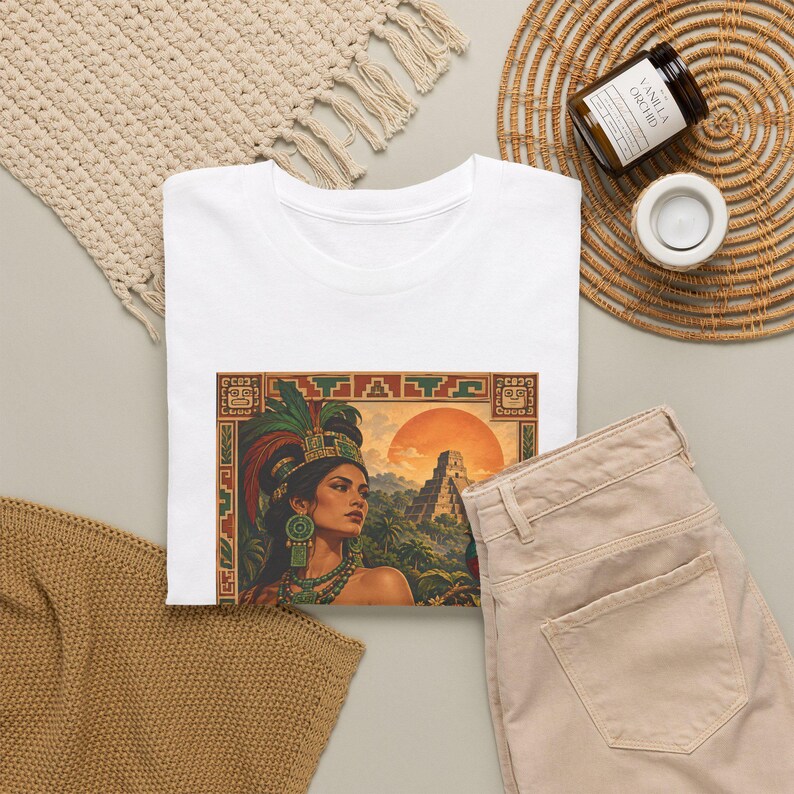 Maya Woman and Quetzal Shirt, Mayan Pyramid Graphic Tee for Women, Guatemala Heritage T-Shirt, Latina Art Top, Gift for Mom or Daughter image 9