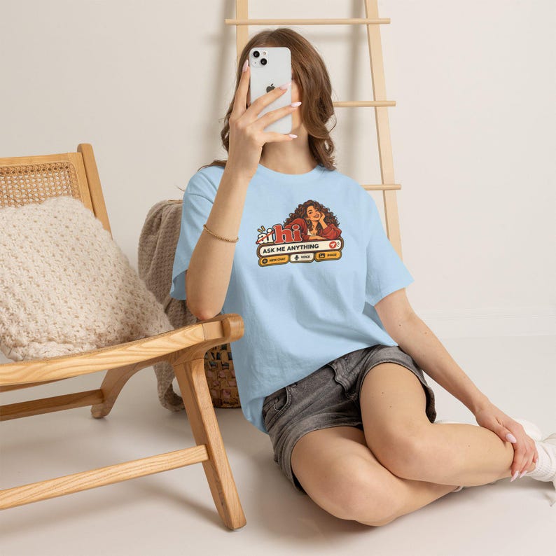 Funny Anti AI Shirt, Curly Hair Chat Box, Robot Back Print (100% Cotton) image 8