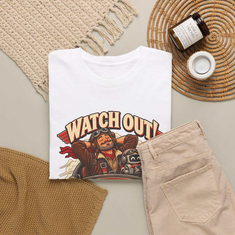 Watch Out I'm on Autopilot Now T-Shirt, Funny Pilot Graphic Tee with Robot Copilot, Aviation Gift for Him, Retired Pilot Shirt for Men image 9