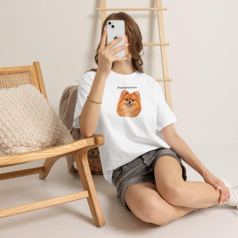Realistic Pomeranian Portrait T-Shirt, Pom Dog Lover Gift (AI Illustration) image 3
