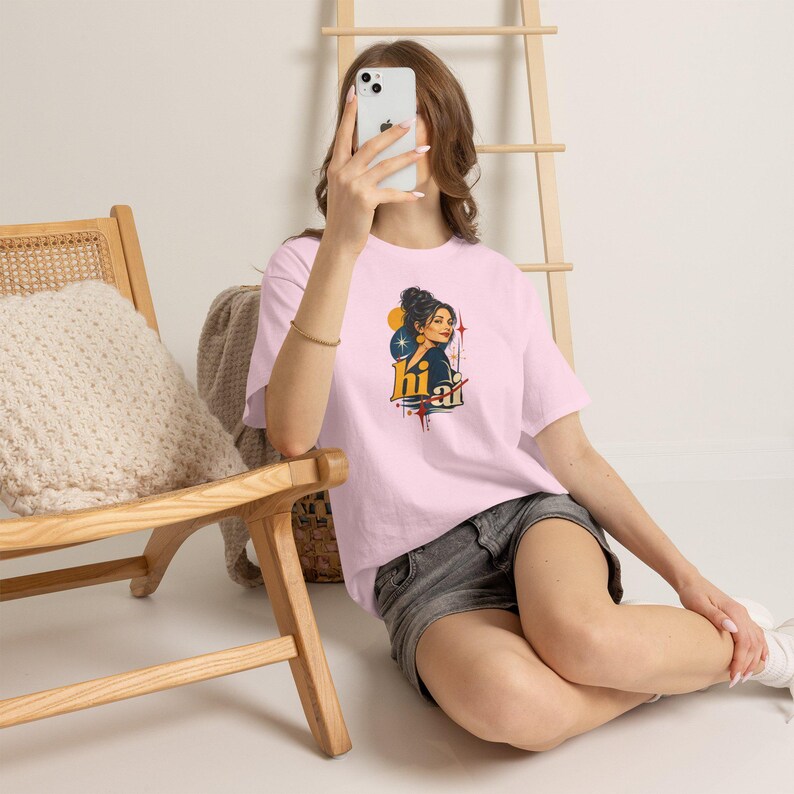 Mid-Century Retro Woman T-Shirt, Atomic Starburst, Anti-AI Gift (100% Cotton) image 7