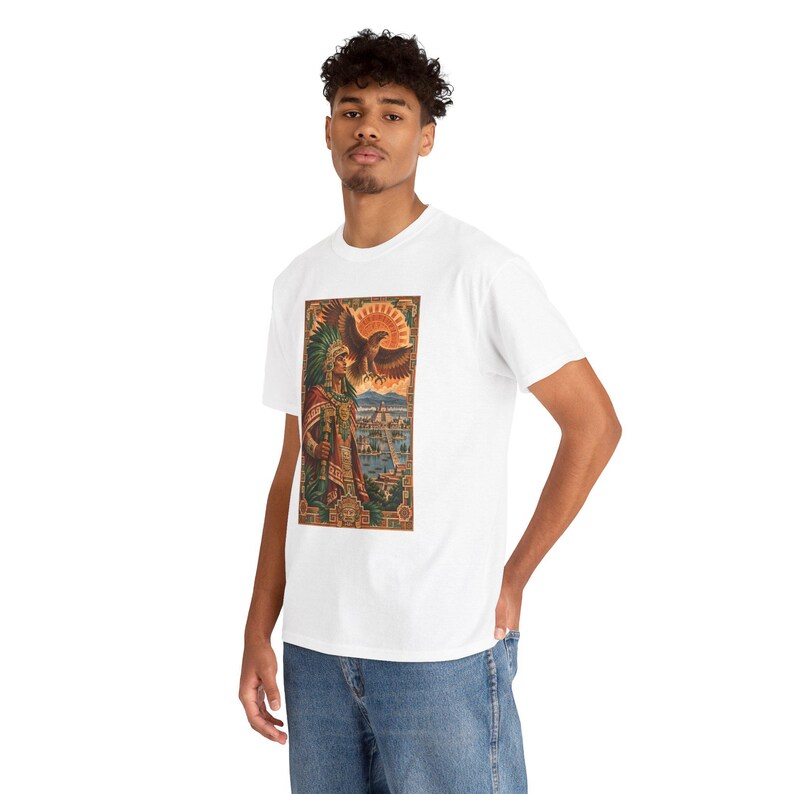 Aztec Eagle Warrior Shirt, Golden Eagle over Tenochtitlan Graphic Tee, Mexican Heritage T-Shirt, Aztec Mythology Art, Chicano Pride Gift immagine 10