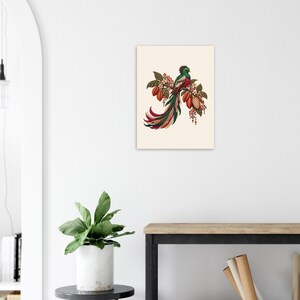 Resplendent Quetzal Poster, Guatemala Folk Art Print, Bird and Cacao Wall Decor image 6