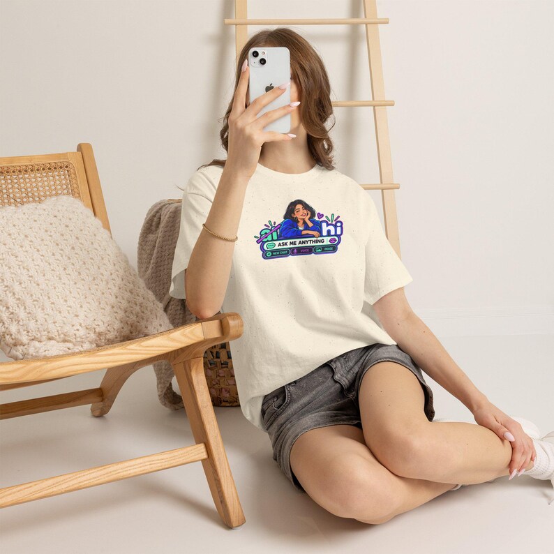 Anti AI Chat Box Tee, Neon Robot Back Print, Funny Gift for Her image 6