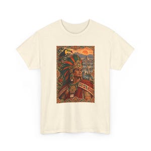 Aztec Warrior T-Shirt with Toucan and Tenochtitlan City, Mexican Heritage Graphic Tee, Chicano Art Shirt, Aztec History Gift for Dad image 3