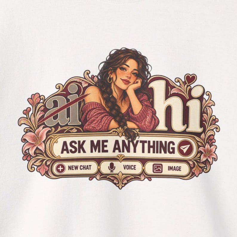 HI Not AI Sweatshirt for Women, Human Intelligence Crewneck, Funny Chat Girl Gift image 1