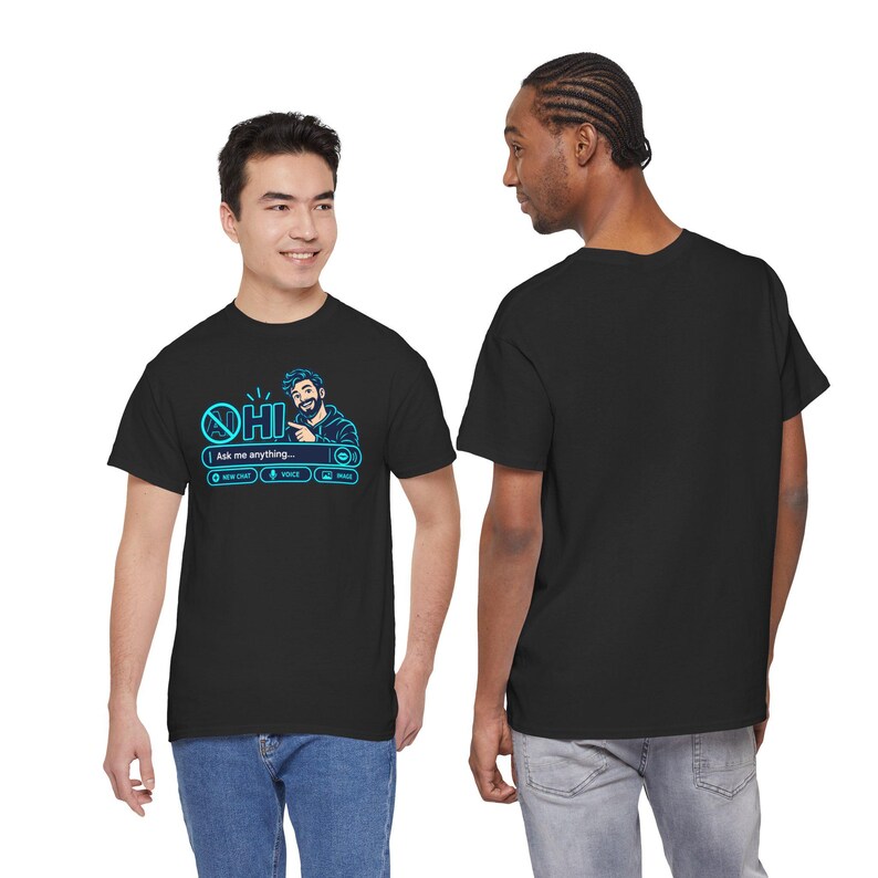 面白いAIユーモアTシャツ、人間チャットで何でも聞いてください、テクノロジーオタクへのギフト（ブラック） 画像 3