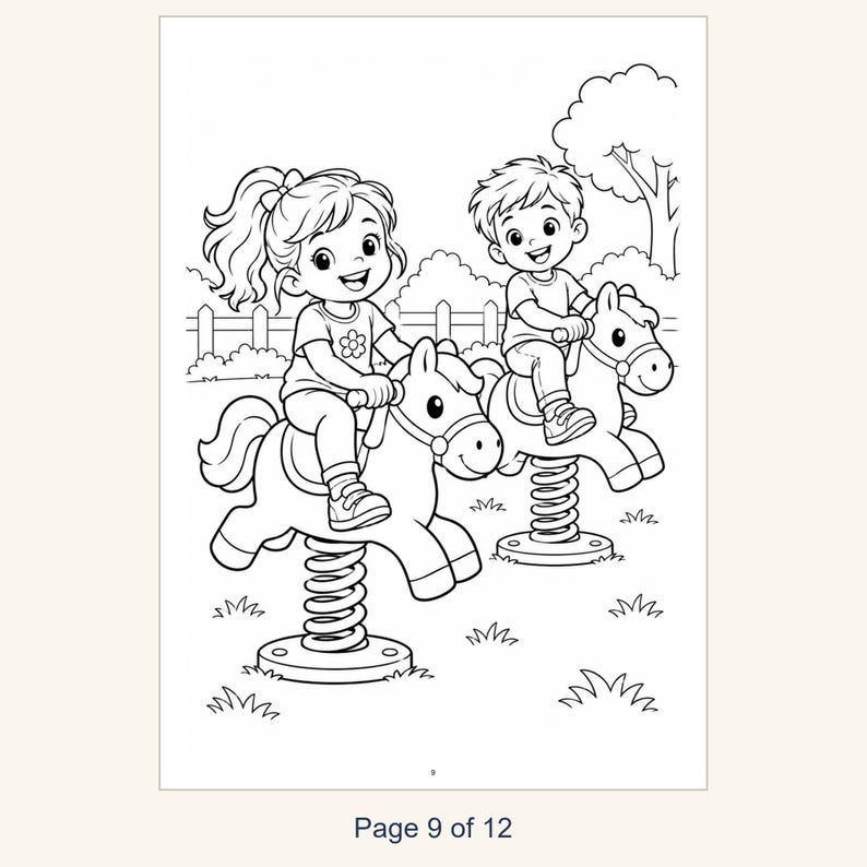 Playground Coloring Book Printable for Kids, Slide Swings Seesaw Coloring Pages, Outdoor Play Activity, 13 Page PDF, Instant Download image 11