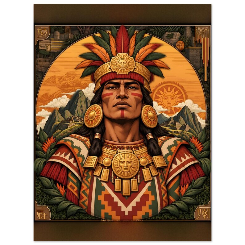 Inca King Poster, Inti Sun God and Machu Picchu, Peruvian Wall Art Print image 2