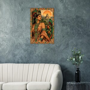 Mayan Woman Poster, Quetzal and Pyramid, Guatemala Wall Art Print image 5