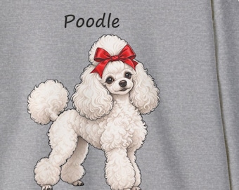 Poodle Sweatshirt for Women, White Toy Poodle with Red Bow Crewneck, Poodle Mom Gift, Dog Mom Sweatshirt, Cozy Christmas Dog Sweater