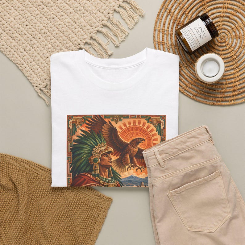 Aztec Eagle Warrior Shirt, Golden Eagle over Tenochtitlan Graphic Tee, Mexican Heritage T-Shirt, Aztec Mythology Art, Chicano Pride Gift immagine 12