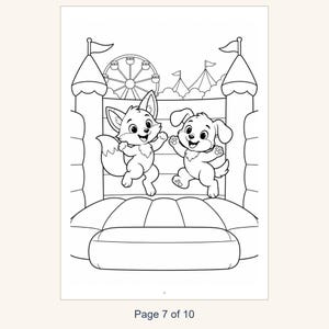 Kids Coloring Book Printable, Cute Animals at the Amusement Park Coloring Pages, 10 Page PDF for Children, Instant Download Kids Activity image 9