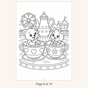 Kids Coloring Book Printable, Cute Animals at the Amusement Park Coloring Pages, 10 Page PDF for Children, Instant Download Kids Activity image 11