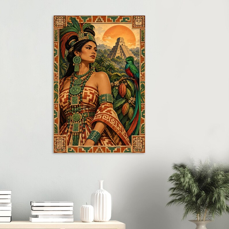 Mayan Woman Poster, Quetzal and Pyramid, Guatemala Wall Art Print image 8