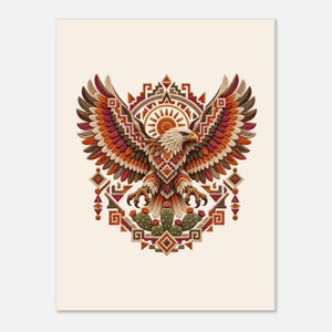 Impressão de arte folclórica mexicana, pôster de águia asteca e sol, decoração de parede de cacto imagem 8