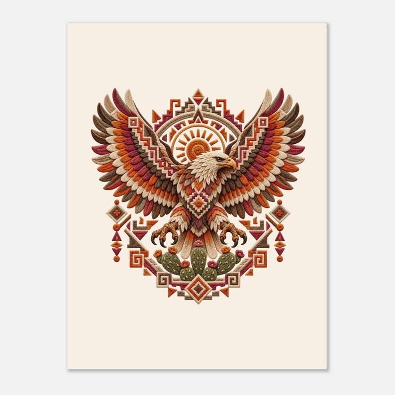 Impressão de arte folclórica mexicana, pôster de águia asteca e sol, decoração de parede de cacto imagem 8