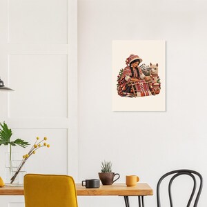 Estampe d'art populaire péruvien, affiche représentant une tisserande andine et un lama, femme au métier à tisser image 4