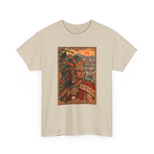 Aztec Warrior T-Shirt with Toucan and Tenochtitlan City, Mexican Heritage Graphic Tee, Chicano Art Shirt, Aztec History Gift for Dad image 4