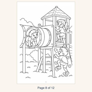 Playground Coloring Book Printable for Kids, Slide Swings Seesaw Coloring Pages, Outdoor Play Activity, 13 Page PDF, Instant Download image 10