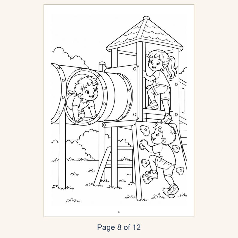 Playground Coloring Book Printable for Kids, Slide Swings Seesaw Coloring Pages, Outdoor Play Activity, 13 Page PDF, Instant Download image 10