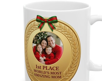 Custom Mom Photo Mug, World's Most Amazing Mom Gold Medal Mug, Personalized Gift for Mom 11oz 15oz