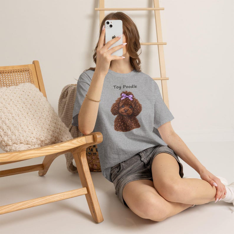 Brown Toy Poodle with Lilac Bow T-Shirt, Realistic Dog Lover Gift image 6