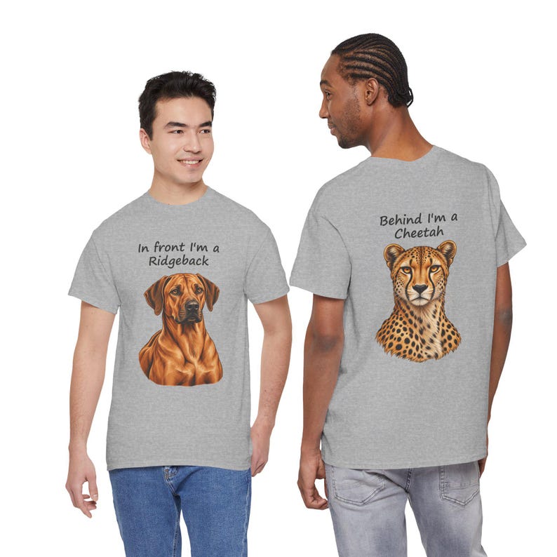 Camiseta con estampado de Rhodesian Ridgeback y guepardo, regalo divertido para amantes de los perros, estampado a doble cara. imagen 4